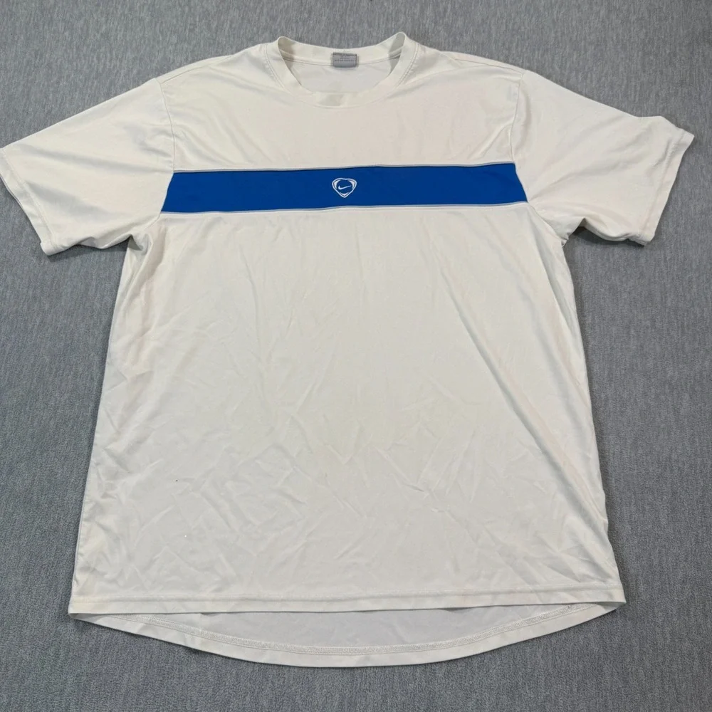 VTG Nike T-Shirt Men XL‎ White Athletic Tee Blue Stripe Logo Training 90s